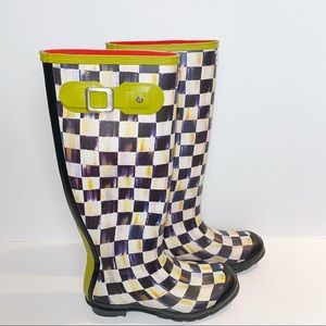 Rare! Hunter X MacKenzie Childs | Courtly Check Tall Rainboots Checkerboard 8